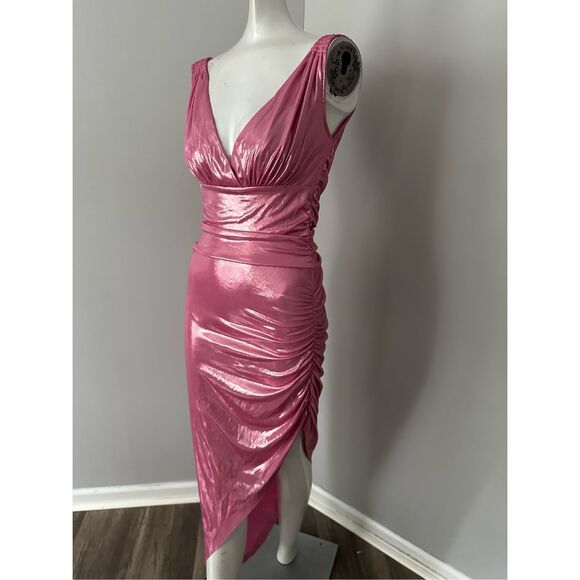 NWT Norma Kamali Shirred V-neck Asymmetric Tara Side Drape Gown Candy Pink Small - Picture 7 of 14